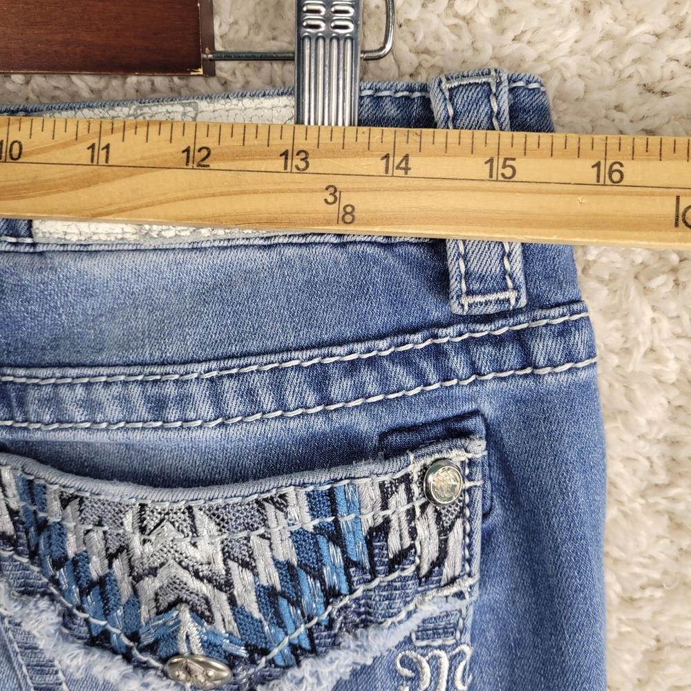 Miss Me Jeans Women's Size 31x30 Blue Skinny Embellished Aztec Flap Pockets - Picture 5 of 16